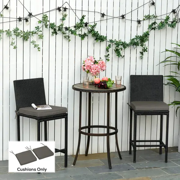 Outsunny Set of 2 Garden Chair Cushions with Ties, 45 x 45 cm Replacement Cushions for Outdoor Furniture, Dark Grey - 2