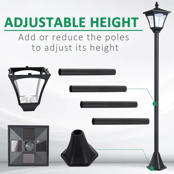 Outsunny Set of 2 Outdoor Garden Solar Post Lamp Sensor Dimmable LED Lantern Bollard IP44 Energy-saving 1.2M Tall, Black - 4