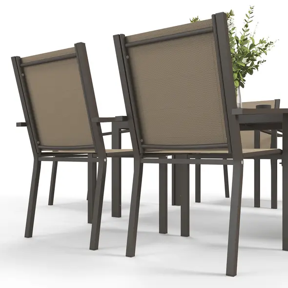 Outsunny Seven-Piece Garden Dining Set, with Plastic Wood-Top Table - Brown - 9