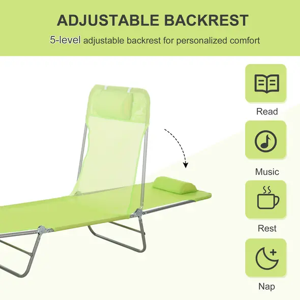 Outsunny Single Folding Sun Lounger - Green - 4