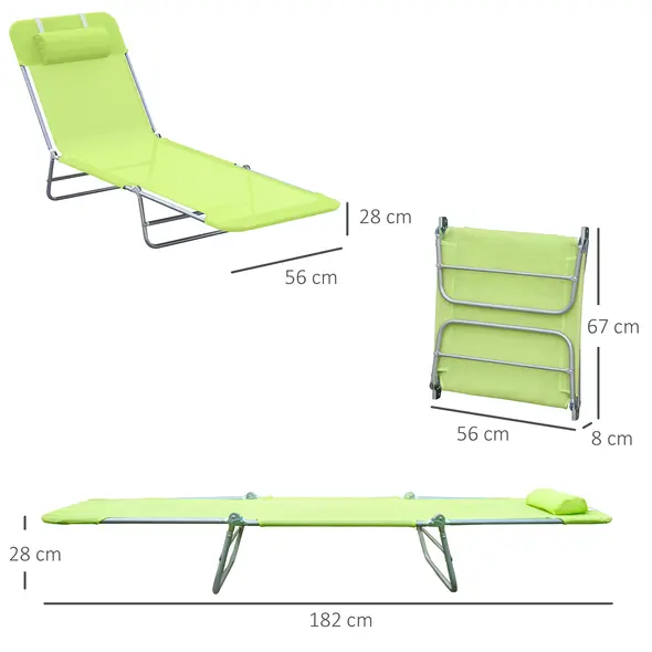 Outsunny Single Folding Sun Lounger - Green - 3
