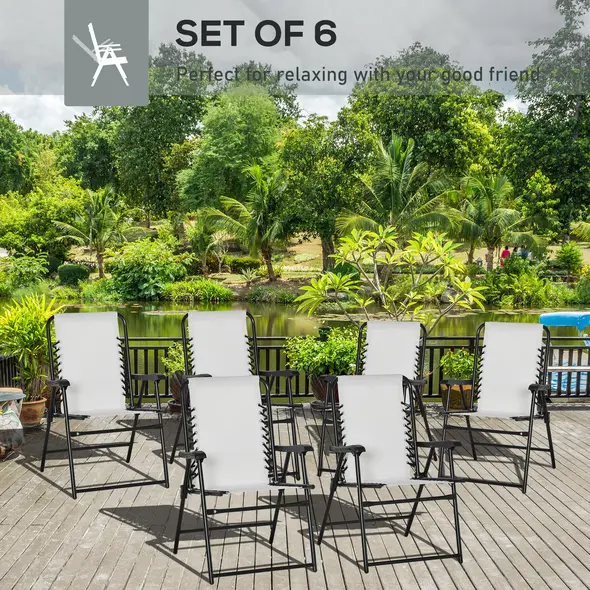 Outsunny Set of 6 Patio Folding Chair Set, Garden Portable Outdoor Chairs with Armrest and Breathable Mesh Fabric Seat and Backrest, for Camping, Beach, Deck, Lawn, Cream White - 4
