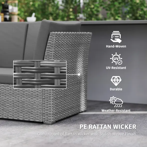 Outsunny Seven-Piece Rattan Garden Sofa Set, with Expanding Table - Light Grey - 6