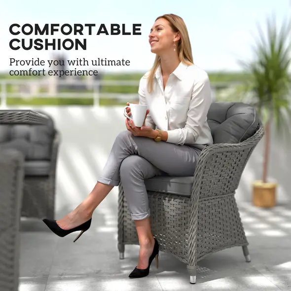 Outsunny Seven-Piece Rattan Dining Set - Light Grey - 6