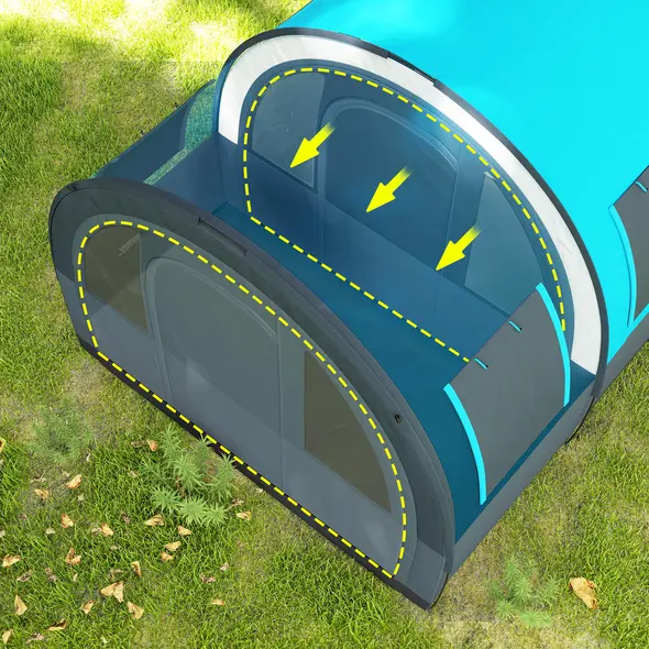 Outsunny Six Man Duo Room Tunnel Tent, with Accessories - Grey/Blue - 8