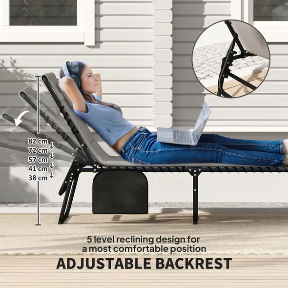 Outsunny Set of Two Reclining Sun Loungers - Light Grey - 4