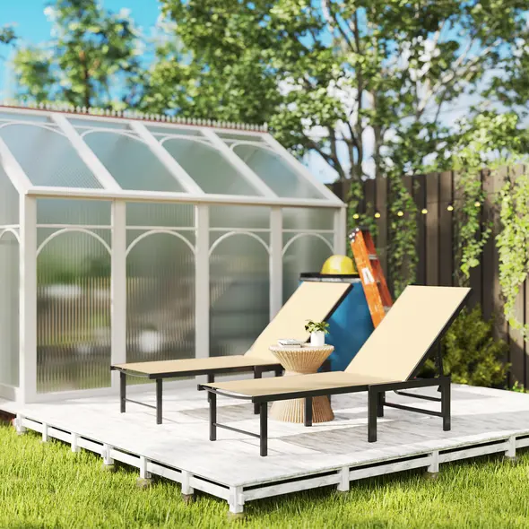 Outsunny Set of Two Reclining Sun Loungers - Khaki - 7