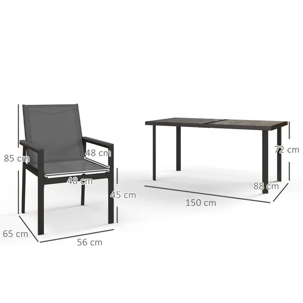 Outsunny Seven-Piece Metal Dining Set, with Glass-Top Table - Grey - 3