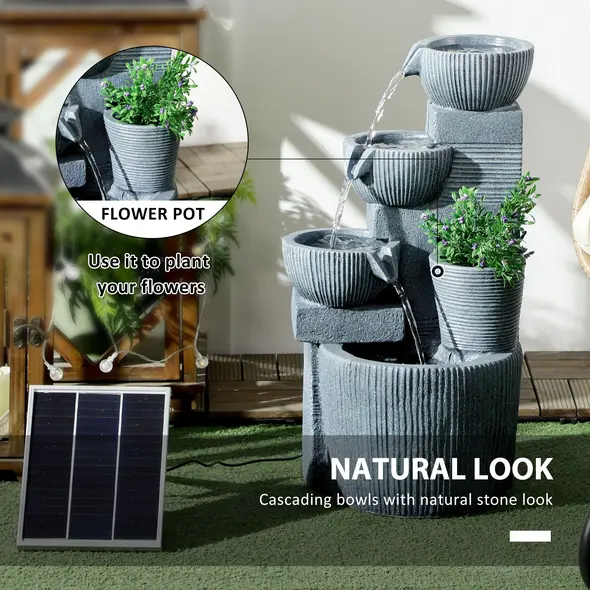 Outsunny Solar Powered Outdoor Water Fountain - Dark Grey - 6
