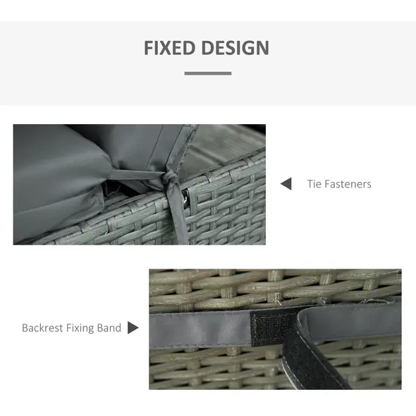 Outsunny Set of 2 Sun Lounger Cushions, Replacement Cushions for Rattan Furniture with Ties, 196 x 55 cm, Cushion ONLY, Dark Grey - 6