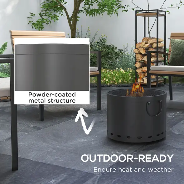 Outsunny Smokeless Fire Pit, 38cm Portable Wood Burning Firepit with Spark Screen and Poker, Low Smoke Camping Bonfire Stove for Garden Patio Picnic, Dark Grey - 6