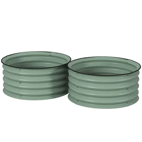 Outsunny Set of 2 Raised Garden Bed, Metal Planter Box with Safety Edging, Easy-to-assemble Stock Tank, Green - 1
