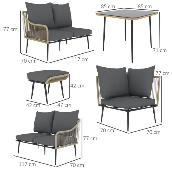 Outsunny Six-Piece Rattan Strong Garden Sofa Set - Brown/Grey - 3