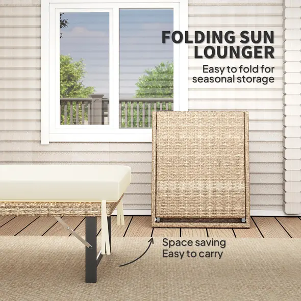 Outsunny Single Folding Rattan Sun Lounger, with Cushion - Grey - 4