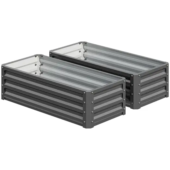 Outsunny Set of Two 110 x 50cm Steel Planter Boxes -  Light Grey - 1