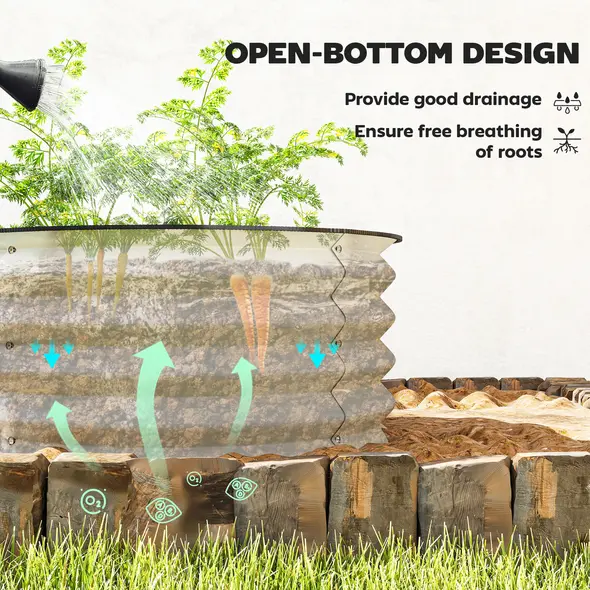 Outsunny Set of 2 Raised Garden Bed, Metal Planter Box with Safety Edging, Easy-to-assemble Stock Tank, Cream White - 5