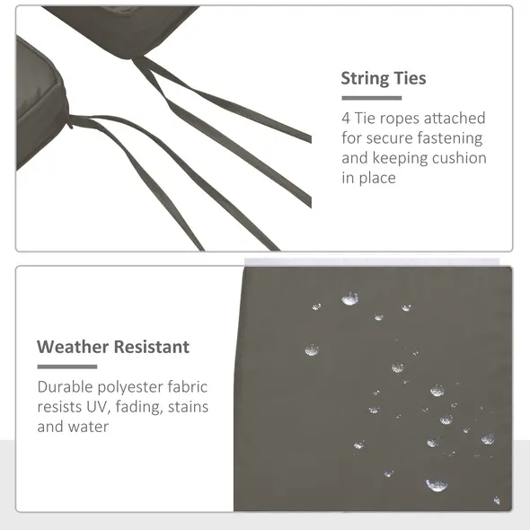 Outsunny Set of 2 Garden Chair Cushions with Ties, 45 x 45 cm Replacement Cushions for Outdoor Furniture, Dark Grey - 5