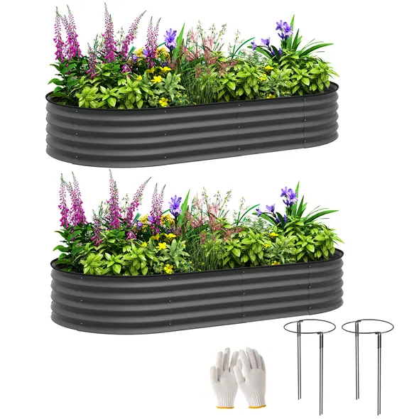 Outsunny Set of Two 181 x 93cm Steel Planters - Dark Grey - 1