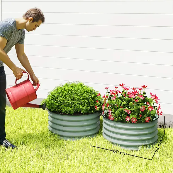 Outsunny Set of 2 Raised Garden Bed, Metal Planter Box with Safety Edging, Easy-to-assemble Stock Tank, Green - 3