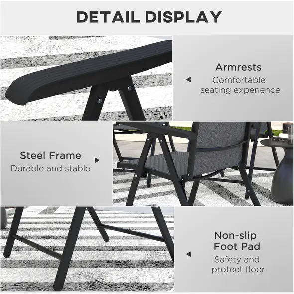 Outsunny Set of Four Folding Garden Chairs, with Seven-Position Adjustable Backs, Grey - 7