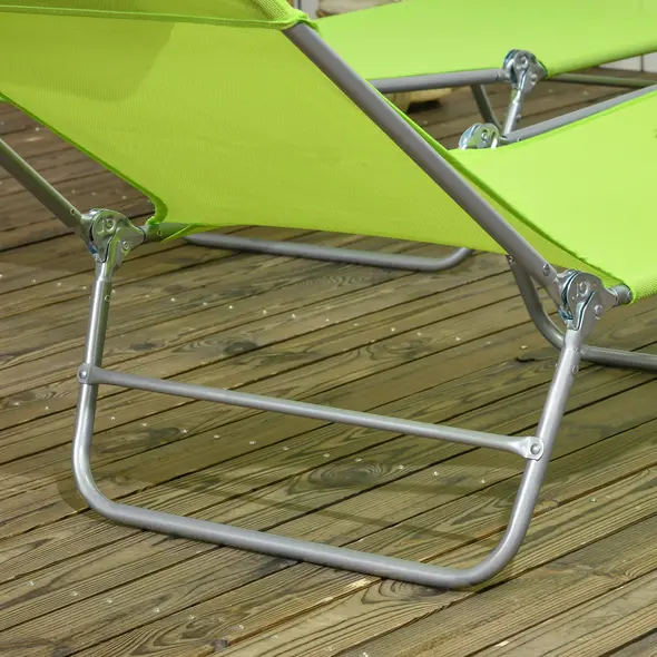 Outsunny Set of Two Steel Frame Sun Loungers, with Reclining Backs - Green - 9