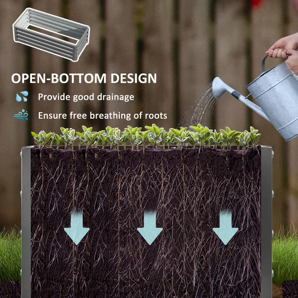 Outsunny Set of Two 110 x 50cm Steel Planter Boxes -  Light Grey - 5