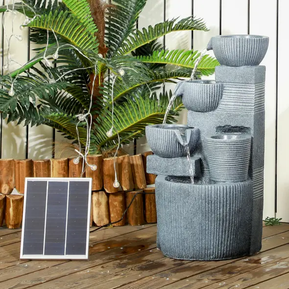 Outsunny Solar Powered Outdoor Water Fountain - Dark Grey - 2