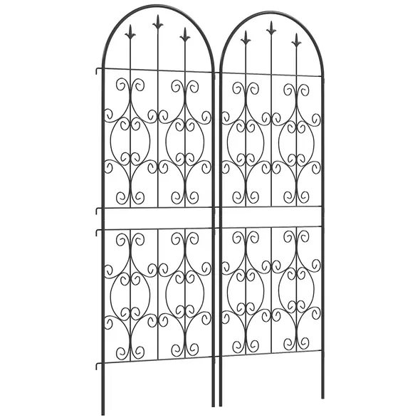 Outsunny Set of 2 Metal Garden Trellis, Decorative Trellis Panels for Climbing Outdoor Plants, Vegetables, Vines, Flowers, 150 x 50 cm, Scrollwork Design - 1