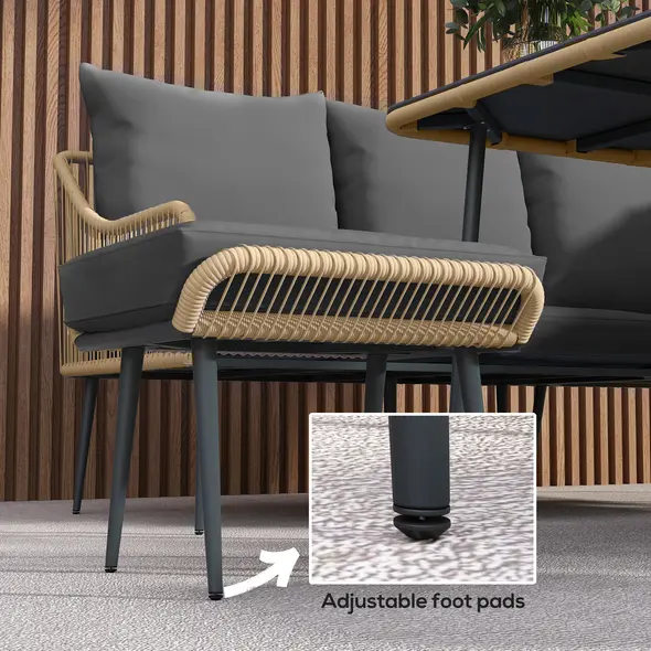 Outsunny Six-Piece Rattan Strong Garden Sofa Set - Brown/Grey - 5