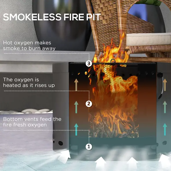 Outsunny Smokeless Fire Pit, 38cm Portable Wood Burning Firepit with Spark Screen and Poker, Low Smoke Camping Bonfire Stove for Garden Patio Picnic, Dark Grey - 4