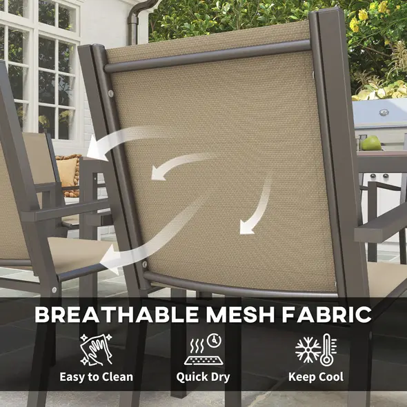 Outsunny Seven-Piece Garden Dining Set, with Plastic Wood-Top Table - Brown - 6