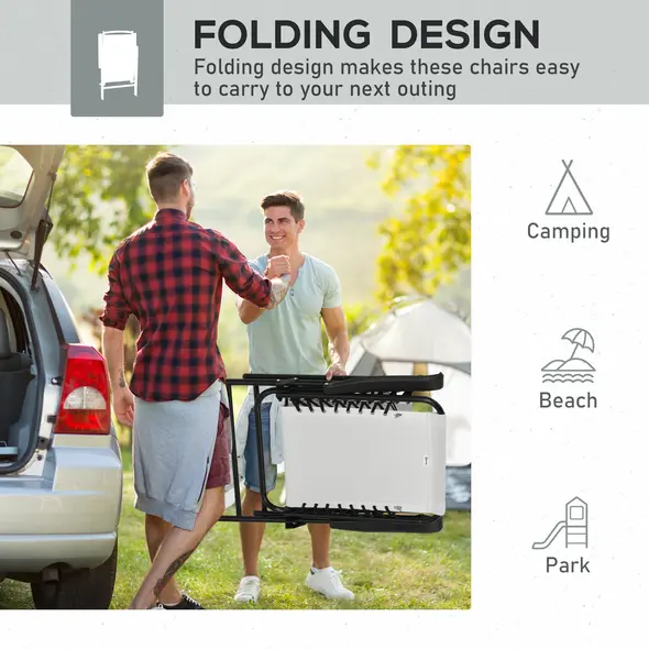 Outsunny Set of 6 Patio Folding Chair Set, Garden Portable Outdoor Chairs with Armrest and Breathable Mesh Fabric Seat and Backrest, for Camping, Beach, Deck, Lawn, Cream White - 5