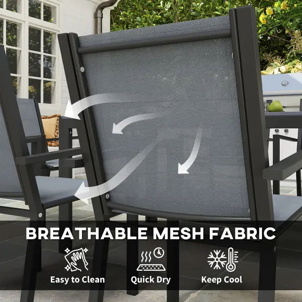 Outsunny Seven-Piece Garden Dining Set, with Plastic Wood-Top Table - Grey - 6