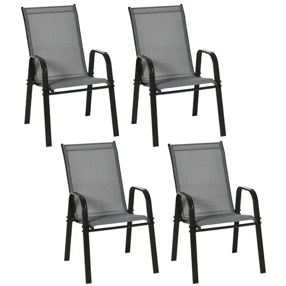 Outsunny Set of Four Stackable Mesh Seat Chairs - Dark Grey - 1