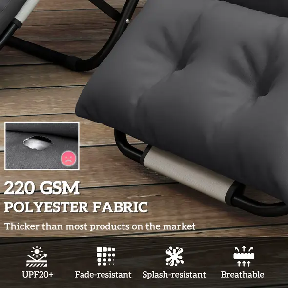 Outsunny Set of Two 190 x 56cm Sun Lounger Cushions - Dark Grey - 4