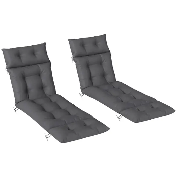 Outsunny Set of Two 190 x 56cm Sun Lounger Cushions - Dark Grey - 1
