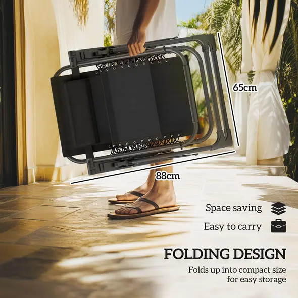 Outsunny Set of Two Reclining Sun Loungers, with Cushion - Black - 7