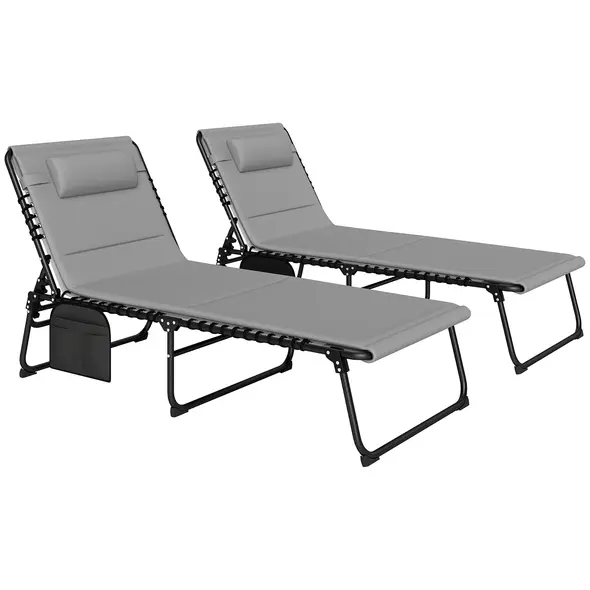 Outsunny Set of Two Reclining Sun Loungers - Light Grey - 1