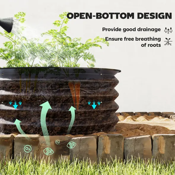 Outsunny Set of 2 Raised Garden Bed, Metal Planter Box with Safety Edging, Easy-to-assemble Stock Tank, Dark Grey - 5