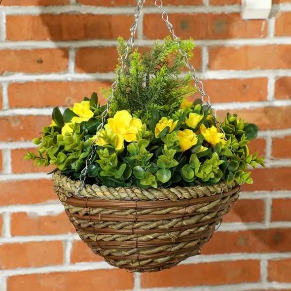 Outsunny Set of Two Hanging Lisianthus Flower Pots - Yellow/Green - 9