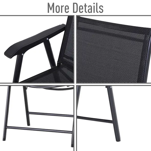 Outsunny Set of 4 Folding Garden Chairs, Metal Frame Garden Chairs Outdoor Patio Park Dining Seat with Breathable Mesh Seat, Black - 7