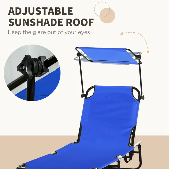 Outsunny Set of Two Folding Sun Loungers, with Adjustable Backs and Sun Canopies - Blue - 4