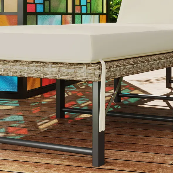 Outsunny Single Folding Rattan Sun Lounger, with Cushion - Grey - 9