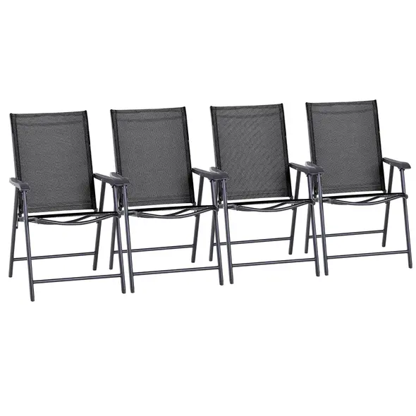 Outsunny Set of 4 Folding Garden Chairs, Metal Frame Garden Chairs Outdoor Patio Park Dining Seat with Breathable Mesh Seat, Black - 1