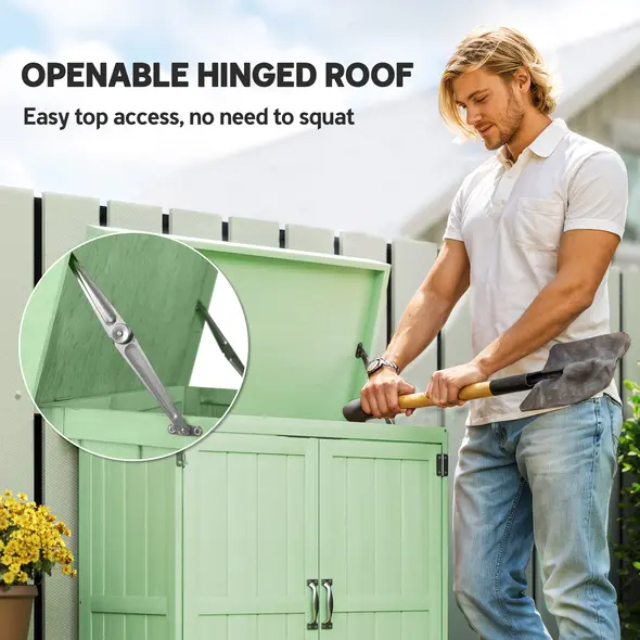 Outsunny Small Shed, Wooden Garden Shed with Openable Hinged Roof and Removable Shelf, 74 x 43 x 88 cm, Light Green - 4