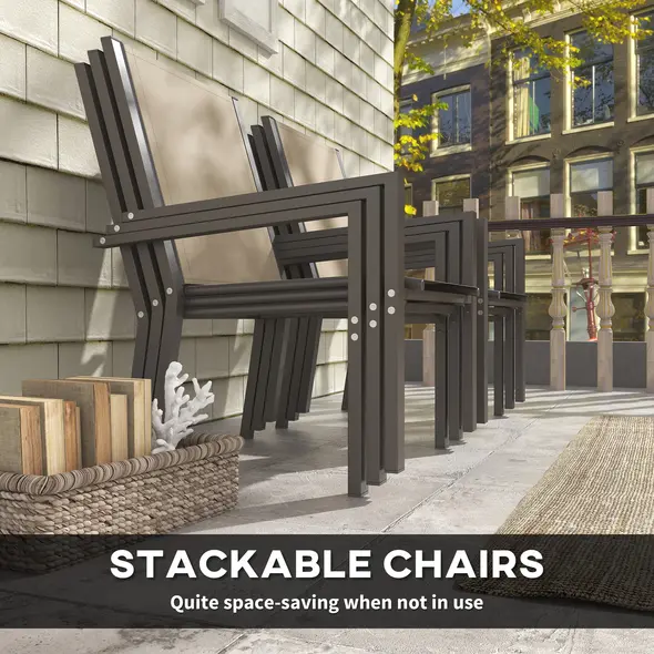 Outsunny Seven-Piece Garden Dining Set, with Plastic Wood-Top Table - Brown - 4