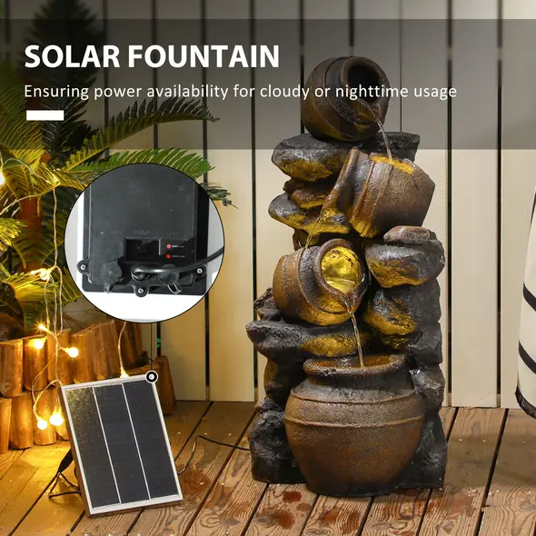 Outsunny Solar Powered Garden Water Feature with LED Lights and Pump, 4 Tier Cascading Water Fountain for Indoor/Outdoor, Jars Waterfall Ornament, 72cm Height - 5