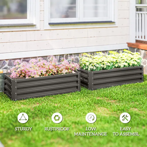 Outsunny Set of Two 110 x 50cm Steel Planter Boxes -  Dark Grey - 7
