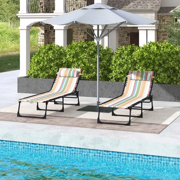 Outsunny Set of Two Folding Sun Loungers, with Four-Position Backs - Multicoloured - 2