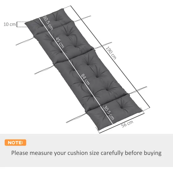 Outsunny Sun Lounger Cushions Only, 190x56x10cm Garden Lounge Chair Cushions, UPF20+ 220gsm Fabric, Thick Sunbed Replacement Pads with 6 Ties, Dark Grey - 3